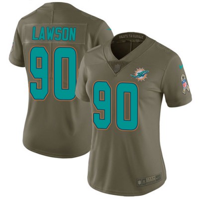 Nike Miami Dolphins #90 Shaq Lawson Olive Women's Stitched NFL Limited 2017 Salute To Service Jersey